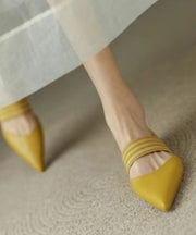 Fashion Yellow Cowhide Leather Splicing Walking Sandals