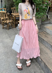 Fashion Yellow Elastic Waist Wrinkled Cotton Skirt Summer