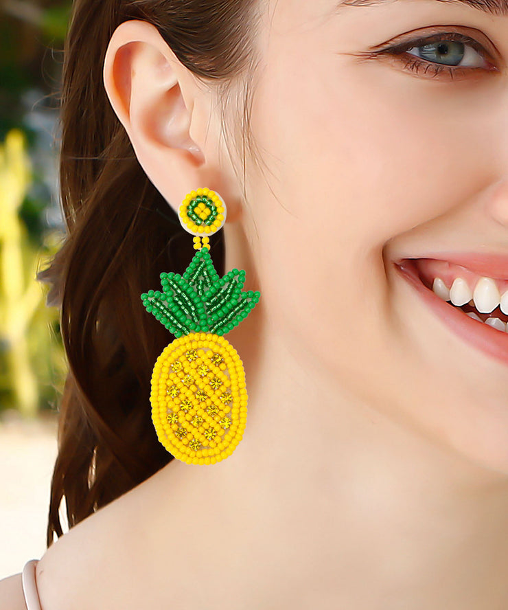 Fashion Yellow Knit Fabric Rice Ball Pineapple Drop Earrings