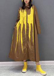 Fashion Yellow Oversized Tie Dye Cotton Holiday Dress Fall