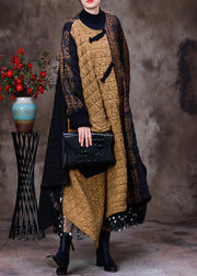 Fashion Yellow Patchwork Black Asymmetrical O-Neck Thick Maxi Coat Long Sleeve