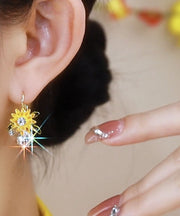 Fashion Yellow Sterling Silver Alloy Zircon Floral Drop Earrings