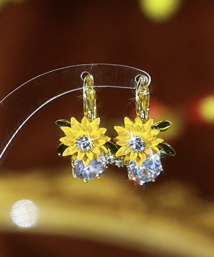 Fashion Yellow Sterling Silver Alloy Zircon Floral Drop Earrings