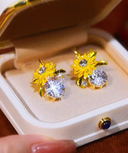 Fashion Yellow Sterling Silver Alloy Zircon Floral Drop Earrings