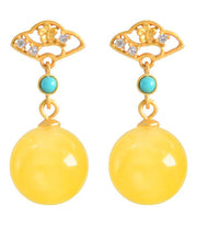 Fashion Yellow Sterling Silver Overgild Turquoise Beeswax Drop Earrings