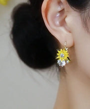 Fashion Yellow Sterling Silver Overgild Zircon Sunflower Drop Earrings