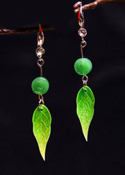 Fashion Zircon Green Leaf Acrylic Drop Earrings