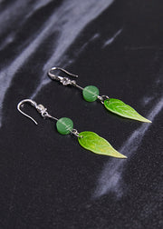 Fashion Zircon Green Leaf Acrylic Drop Earrings