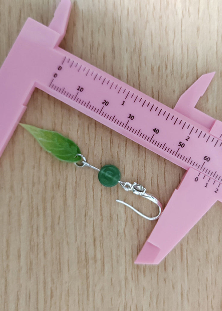 Fashion Zircon Green Leaf Acrylic Drop Earrings