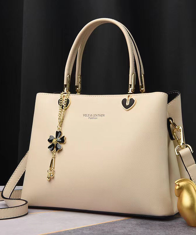 Fashionable And Versatile Apricot Leather Large Capacity Handbag