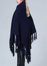 Fashionable Navy Tassel Oversized Shawl Autumn And Winter