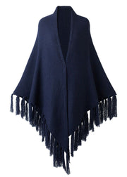 Fashionable Navy Tassel Oversized Shawl Autumn And Winter