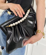 Fashionable Versatile Red Pleated Pearl Handbag