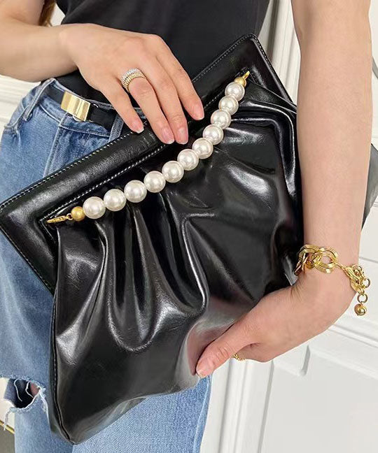 Fashionable Versatile Red Pleated Pearl Handbag