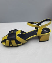 Faux Leather Yellow Splicing Buckle Strap Hollow Out Sandals