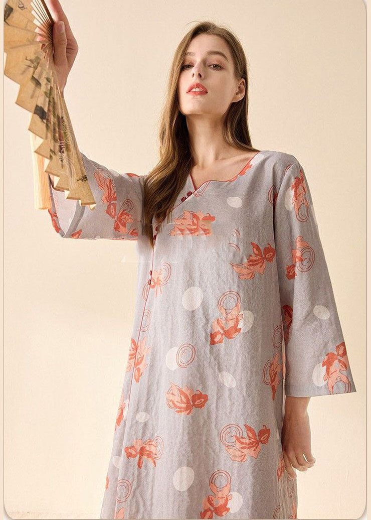 Fine Beige Print Oversized Cotton Mini Dresses Summer