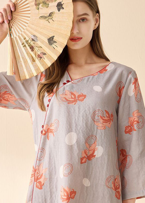 Fine Beige Print Oversized Cotton Mini Dresses Summer