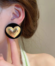 Fine Black Alloy Flocking Heart Stud Earrings