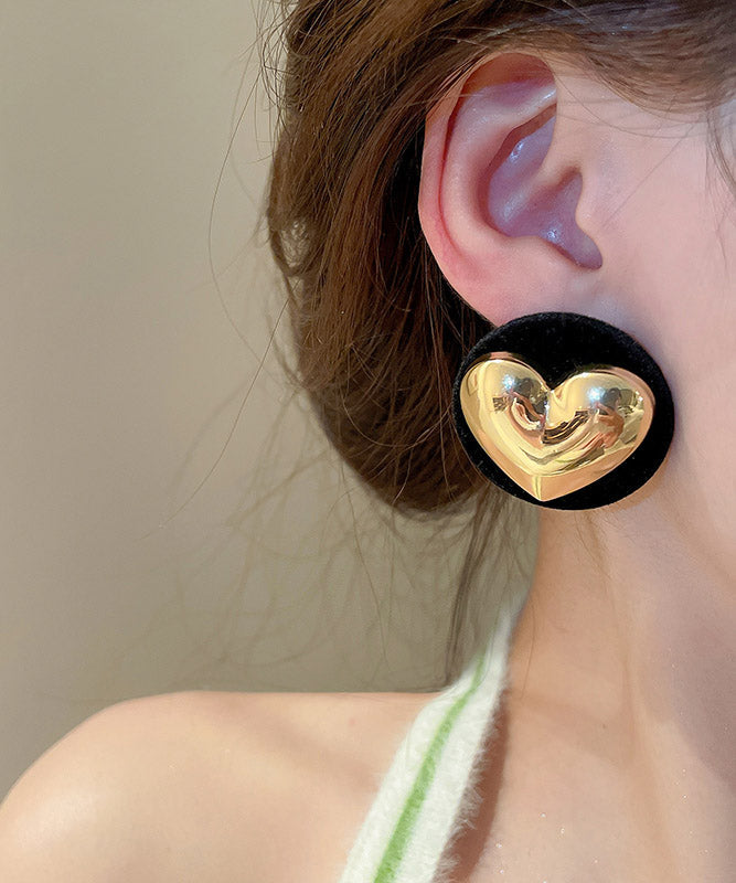 Fine Black Alloy Flocking Heart Stud Earrings