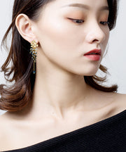 Fine Black Alloy Zircon Tassel Drop Earrings