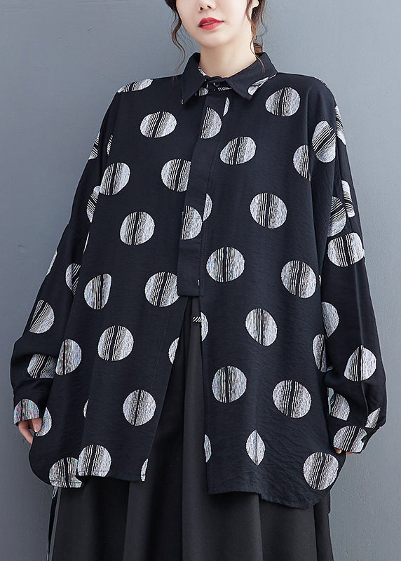 Fine Black Dot Print Patchwork Shirts Long Sleeve