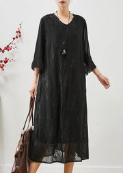 Fine Black Embroidered Chiffon Long Dresses Summer