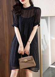 Fine Black Letter Print Chiffon Dress Two Pieces Set Summer