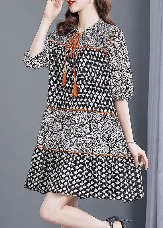 Fine Black Oversized Patchwork Print Chiffon Vacation Dresses Summer