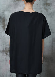 Fine Black Oversized Patchwork Tulle Cotton Tops Summer