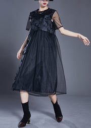 Fine Black Oversized Patchwork Tulle Maxi Dresses Summer