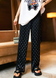 Fine Black Pockets Letter Zircon Patchwork Cotton Straight Pants Fall