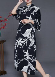 Fine Black Print Silm Fit Oriental Dresses Summer