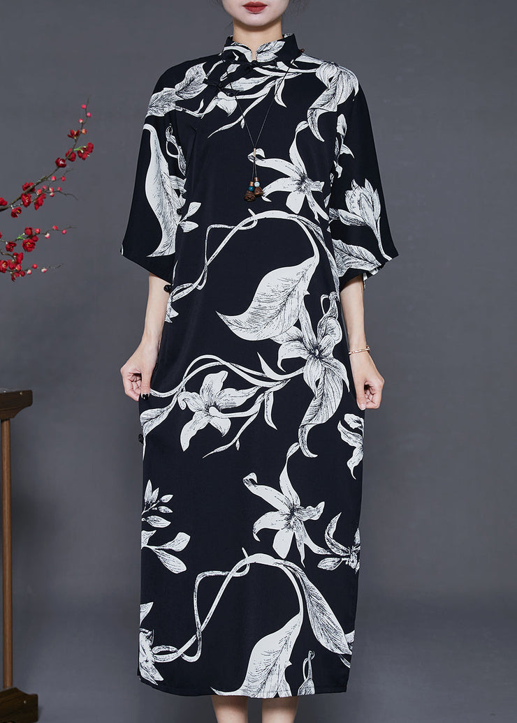 Fine Black Print Silm Fit Oriental Dresses Summer