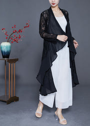 Fine Black Ruffles Patchwork Hollow Out Lace Cardigans Summer