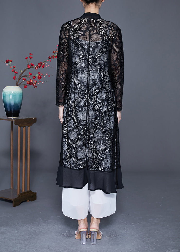 Fine Black Ruffles Patchwork Hollow Out Lace Cardigans Summer