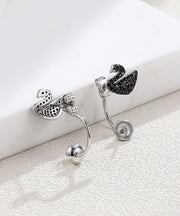 Fine Black Swan Zircon Pearl Stud Earrings