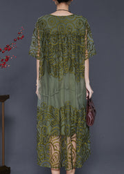 Fine Blackish Green Embroidered Tulle Dresses Summer