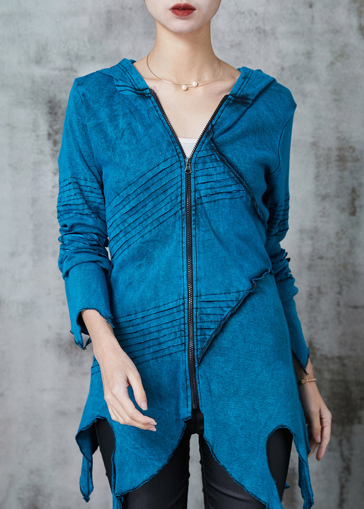 Fine Blue Asymmetrical Tie Dye Cotton Coat Spring