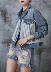 Fine Blue Oversized Patchwork Tulle Denim Jacket Fall