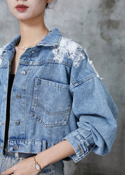 Fine Blue Tasseled Patchwork Lace Flower Denim Short Coats Spring