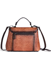 Fine Brown Embossing Calf Leather Tote Handbag