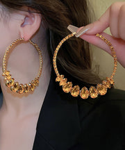 Fine Champagne Copper Zircon Water Drop Hoop Earrings