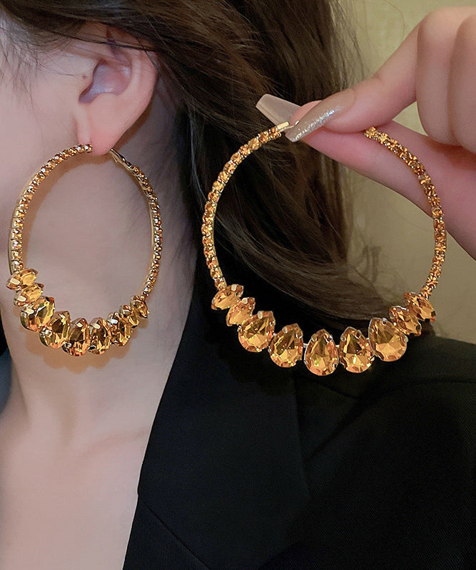 Fine Champagne Copper Zircon Water Drop Hoop Earrings