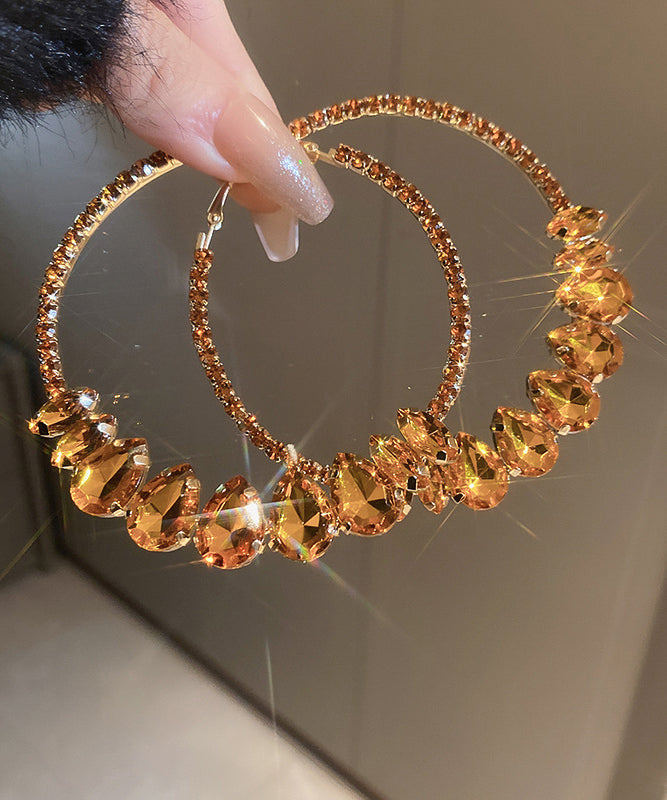 Fine Champagne Copper Zircon Water Drop Hoop Earrings