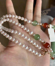 Fine Colorblock Jade Pearl Yingluo Pendant Necklace