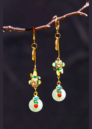 Fine Flower Paintings Fu Character Jade Drop Earrings