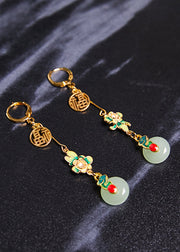 Fine Flower Paintings Fu Character Jade Drop Earrings