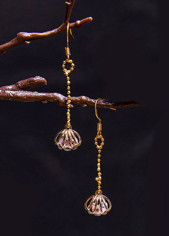 Fine Gem Stone Hollow Out 14K Gold Drop Earrings