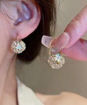 Fine Gold Alloy Acrylic Zircon Ball Floral Stud Earrings