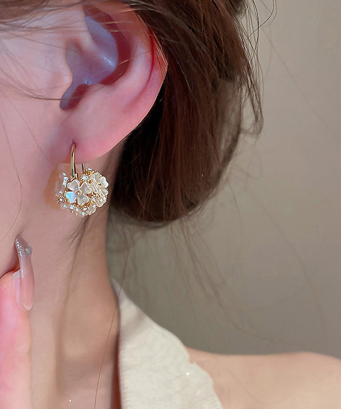 Fine Gold Alloy Acrylic Zircon Ball Floral Stud Earrings